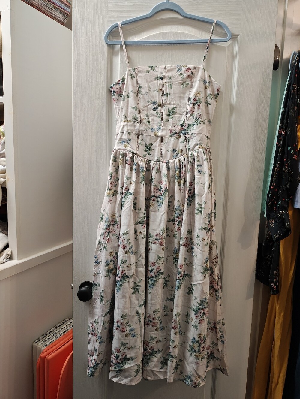 Floral White Midi Sundress with Spaghetti Straps